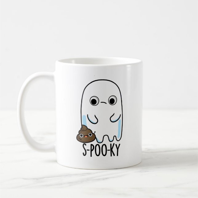 S-poo-ky Funny Ghost Poop Pun Kaffemugg (Vänster)