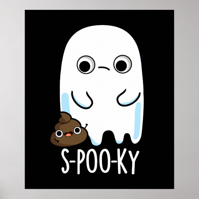 S-poo-ky Funny Ghost Poop Pun Mörk BG Poster (Framsidan)