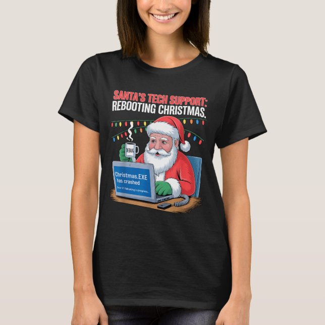 s Rebooting Tech Santa Support Joke T Shirt (Framsida)