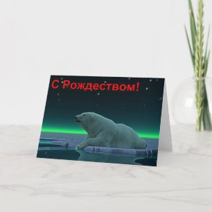 S Rozhdestvom - polar björn för iskant Helgkort
