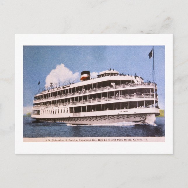 S.S. Columbia of Bob-Lo Excurison Co. Post Card Vykort (Framsida)