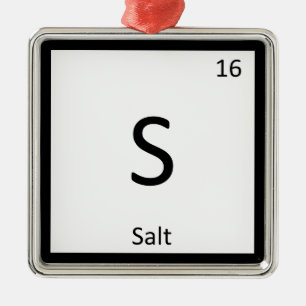 S - Salt Chemistry Periodic Bord Inslag Symbol Julgransprydnad Metall