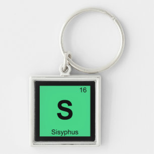 S - Sisyfos-grekiska kemi Periodic Bord Symbol Fyrkantig Silverfärgad Nyckelring