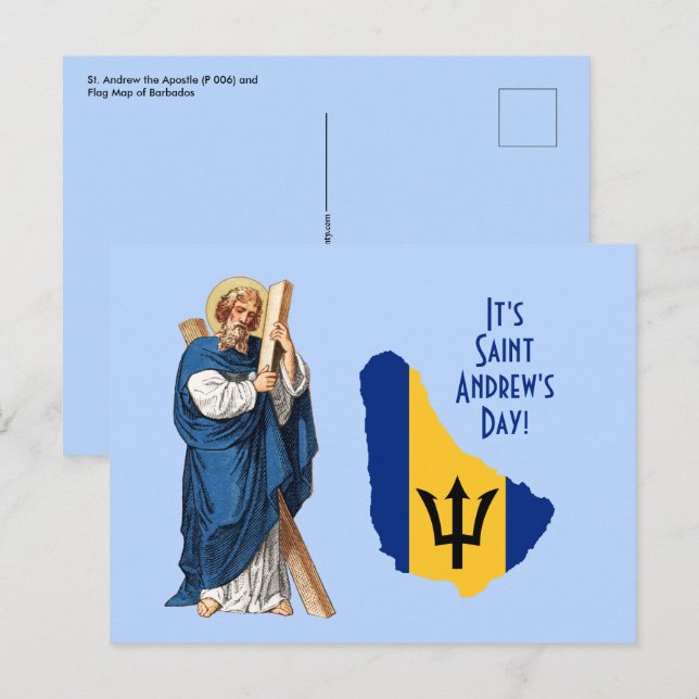 S:t Andreas med flagga-karta över Barbados Högtids Vykort (Fram/baksida)
