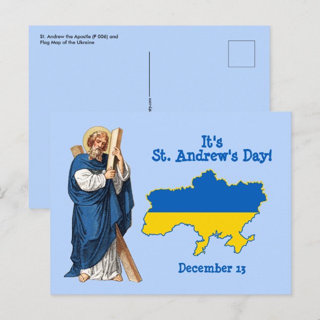S: t Andreas med flagga-karta över Ukraina Högtids Vykort (Fram/baksida)