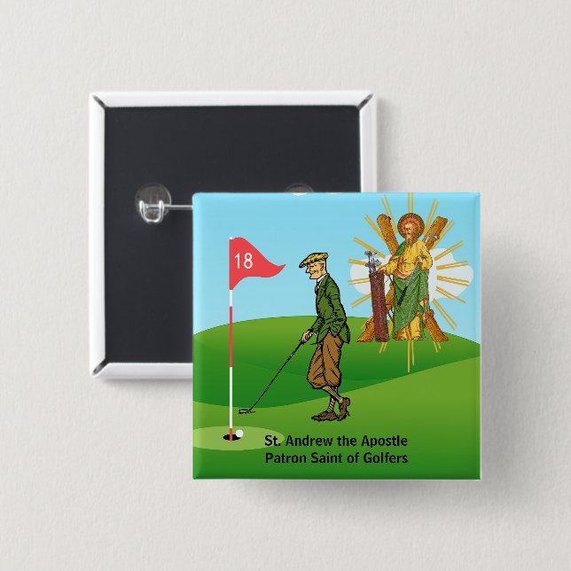 S:t Andreas och stilig manlig golfspelare Knapp (Framsida & baksida)