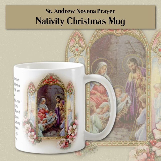 S:t. Andrew jul Advent Novena Heliga Family Kaffemugg (Christmas Nativity St. Andrew Novena Mug )