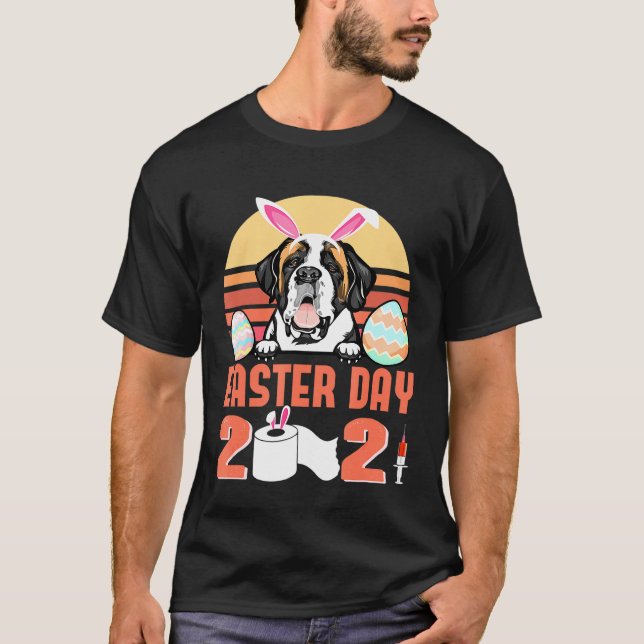 S:t Bernard Hund Mask Rabbit Bunny Egg Påsk D T Shirt (Framsida)
