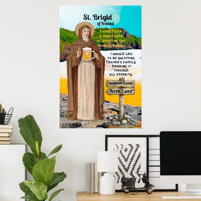 S:t Brigid av Irland och hennes öl-sjö Poster (Hemmakontoret)