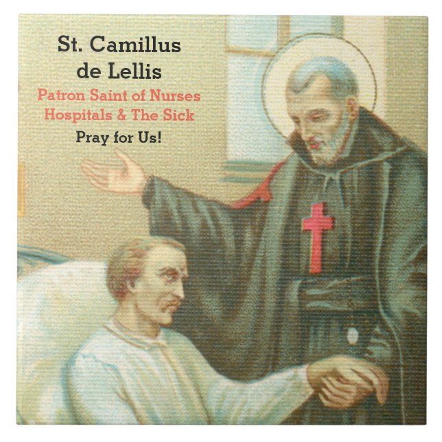 S:t Camillus tröstar en invalid (M 021) Kakelplatta (Framsidan)