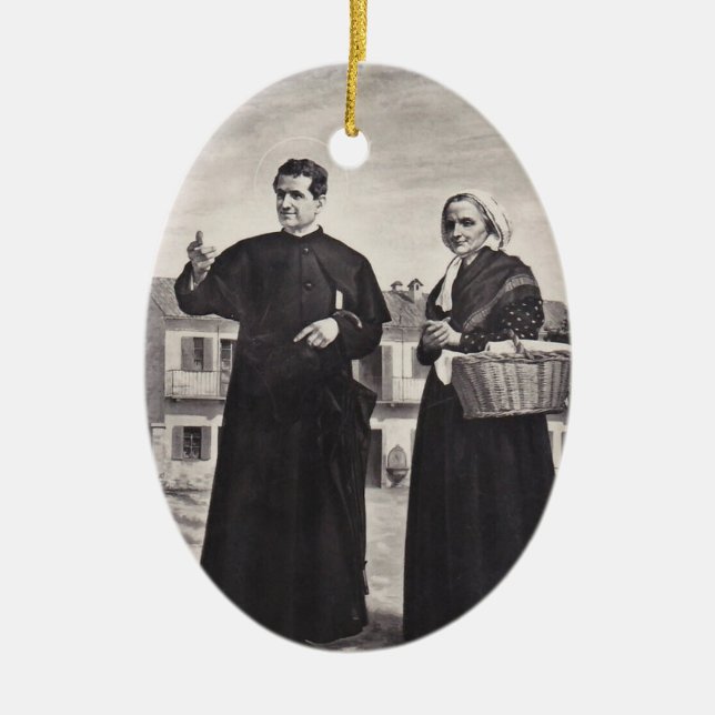 S:t Johannes Bosco med mor Julgransprydnad Keramik (Framsidan)
