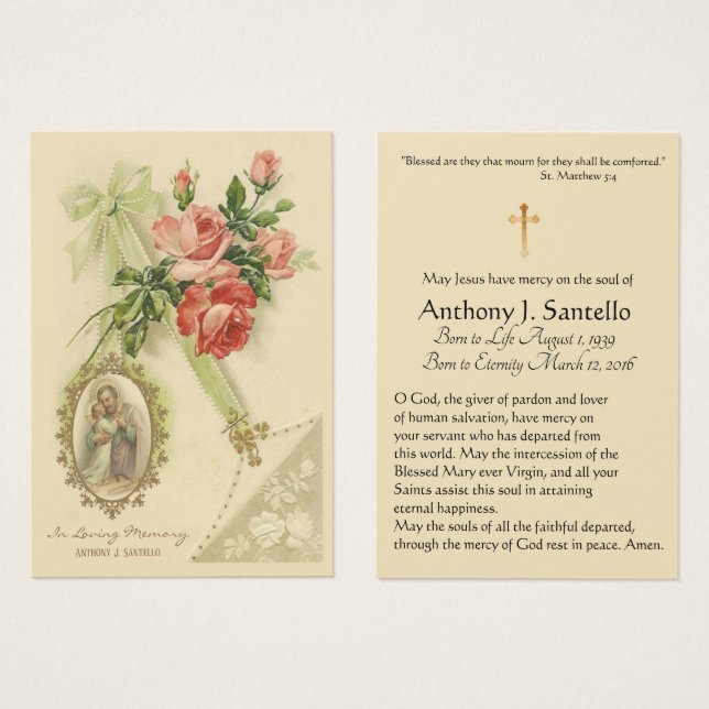 S:t Joseph Funeral Sympathy Prayer Heliga Card Visitkort (Framsida & baksida)