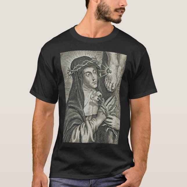 S:t Katarina av Siena Korsfästelse Art Noir Tro T Shirt (Framsida)