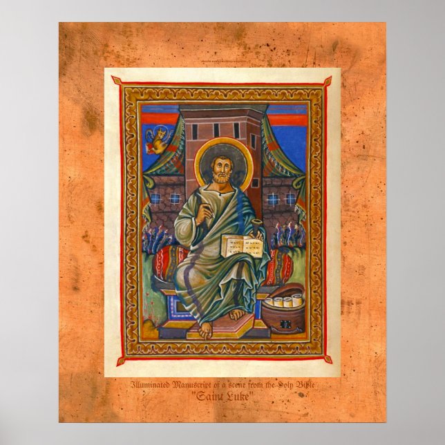 S:t Luke Illuminated Medieval Religiösa Art Skriv  Poster (Framsidan)