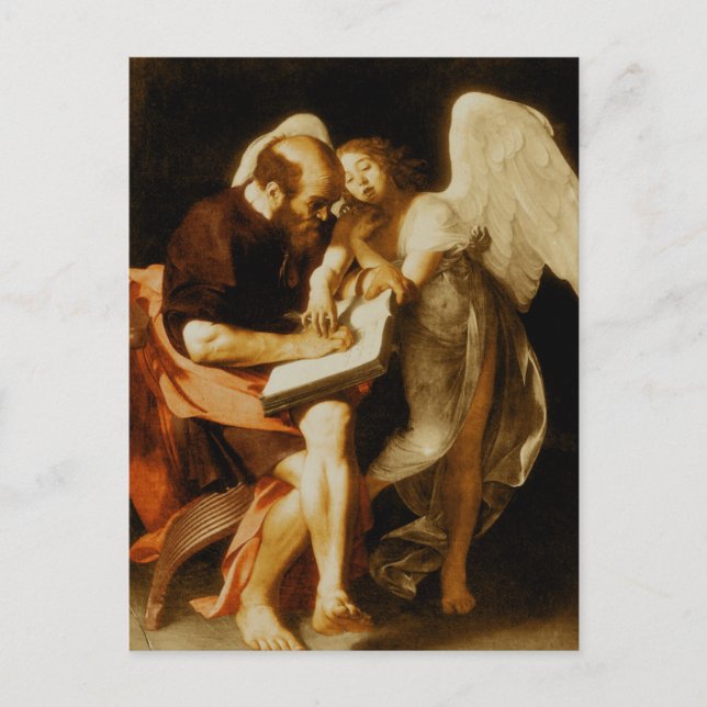 S:t Matteus och ängeln av Caravaggio vykort (Framsida)