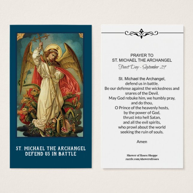 S:t Michael, Heliga-kortet för Archangel Prayer Visitkort (Framsida & baksida)