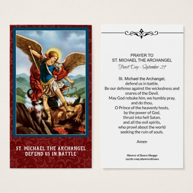 S:t Michael, Heliga-kortet för Archangel Prayer Visitkort (Framsida & baksida)