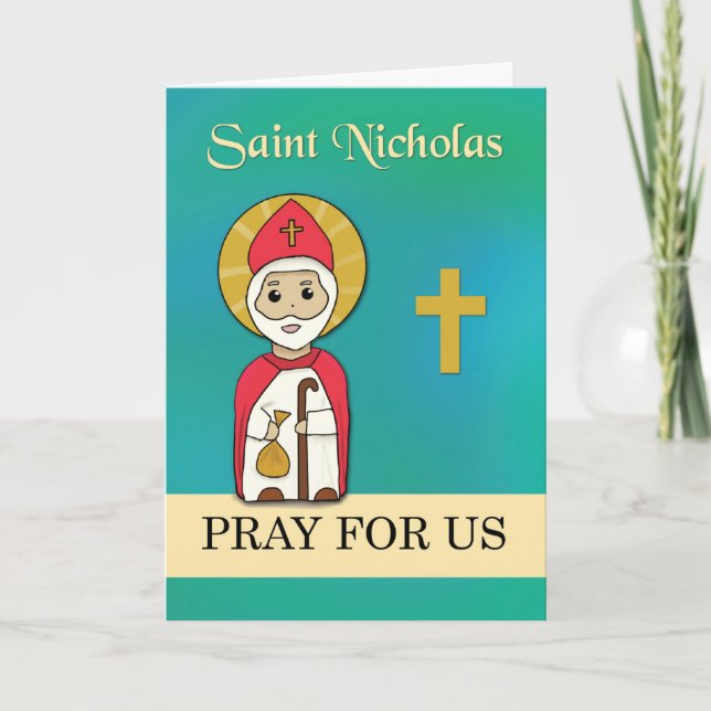 S:t Nicholas Pray för oss Simple Catholic Saint Kort (Framsida)
