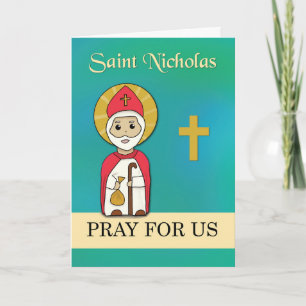 S:t Nicholas Pray för oss Simple Catholic Saint Kort