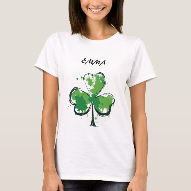 S:t Patrick-dagen Grönten Klöver Personlig Namn T Shirt (Framsida)
