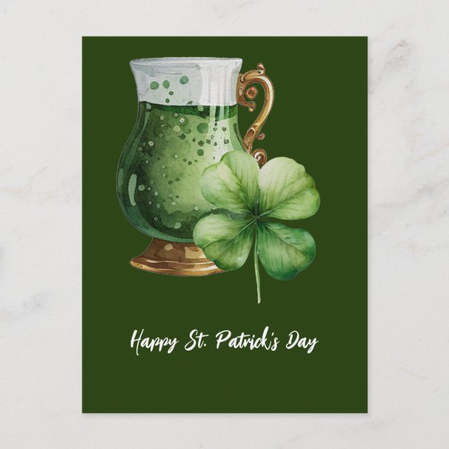 S:t Patrick-dagen Shamrock Klöver och öl Postcar Vykort (Framsida)