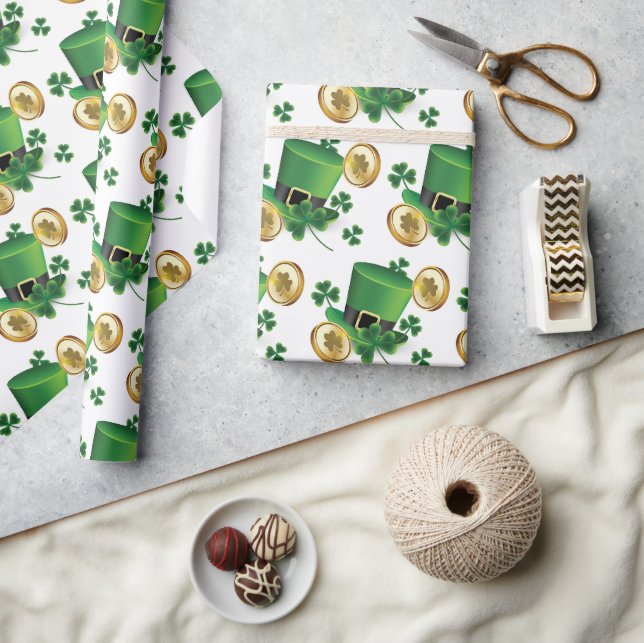 S:t Patrick Day Grönt Hat Shamrock Vine Irish Presentpapper (Hantverk)