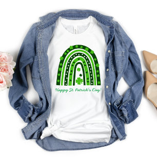S:t Patrick Day Grönt Shamrock Boho Rainbow T Shirt