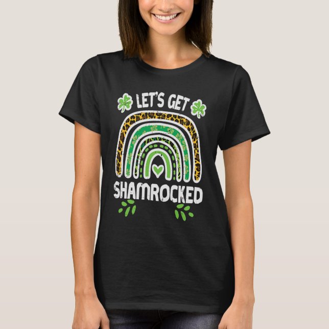 S:t Patrick Day Lets Hämta Shamrock Leopard Rainbo T Shirt (Framsida)