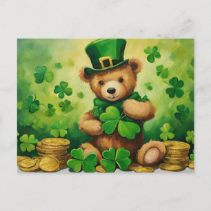 S:t Patrick Day Nalle med Shamrock, Mynt Helg Vykort