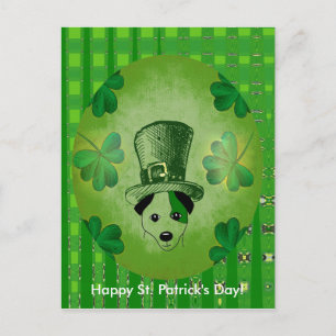 S:t Patrick Hund med Shamrocks Teckning Postcard Vykort