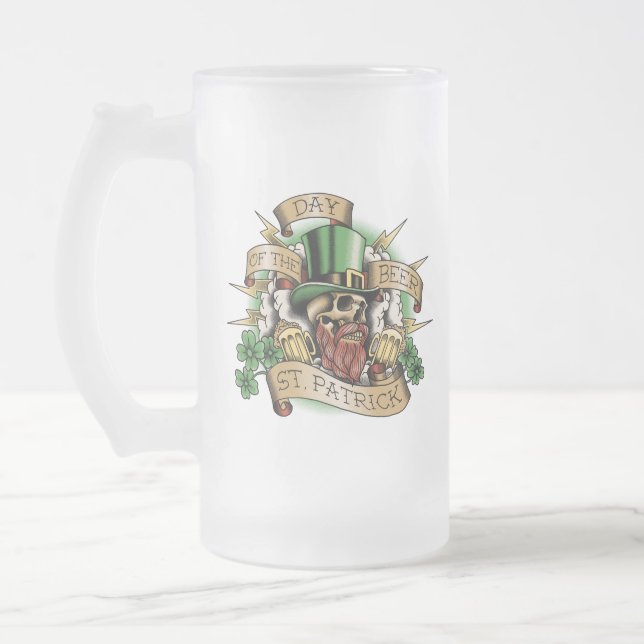 S:t Patrick, Ölets dag, Dödskalle, Leprechaun, Frostat Ölglas (Vänster)