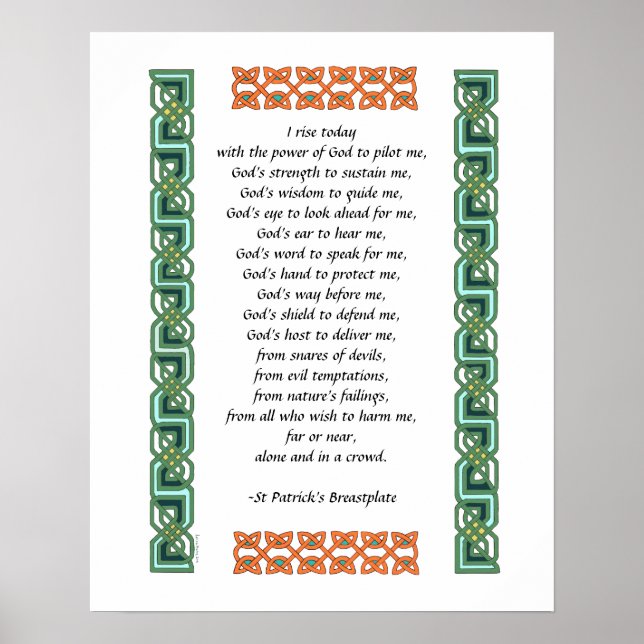 S:t Patrick's Breastplate Prayer Grönt Celtic Knot Poster (Framsidan)