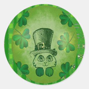 S:t Patrick's Cat med Shamrocks Teckning Sticker Runt Klistermärke