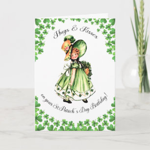 S:t Patricks dag Birthday. Little Irish Girl Kort
