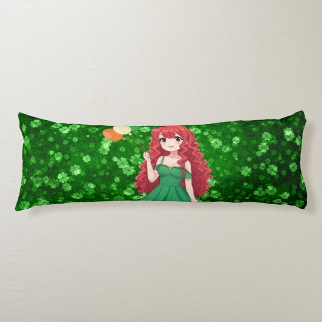 S:t Patricks dag söt, irländsk anime tjej Kroppskudde (Framsidan)