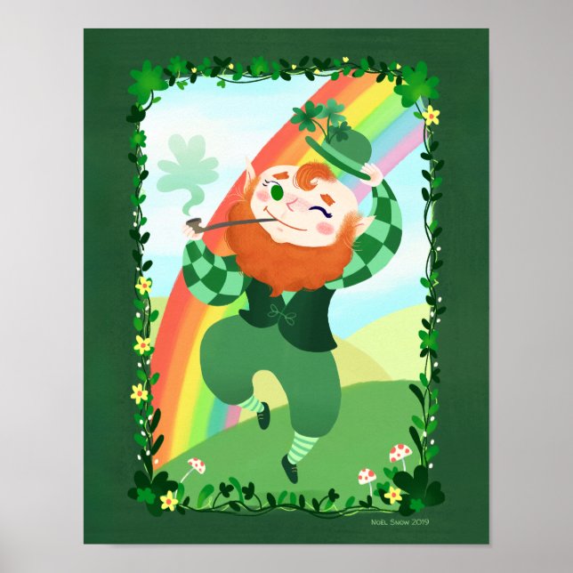 S:t Patrick's Day Cute Leprechaun Art Print Poster (Framsidan)