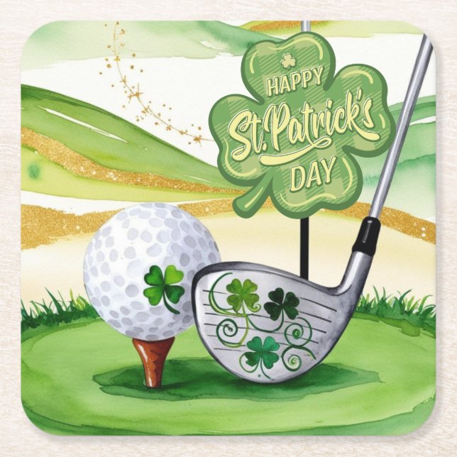 S:t Patrick's Day for Golfer with Flagga on Grönt Underlägg Papper Kvadrat (Framsidan)