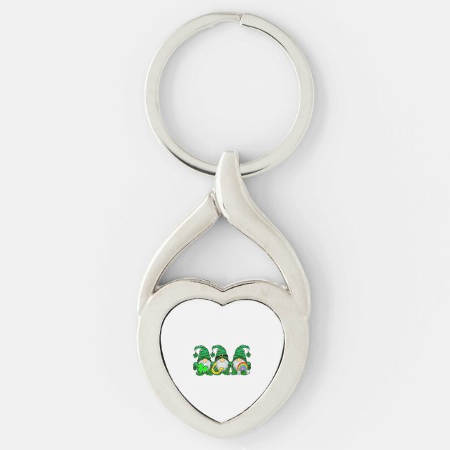 S:t Patrick's Day Gnomes Twisted Heart Silverfärgad Nyckelring (Framsidan)