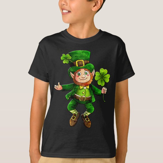 S:t Patrick's Day Leprechaun Boys Black T shirt (Framsida)