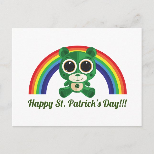 S:t Patricks Day Nalle och Rainbow Postcard Vykort (Framsida)