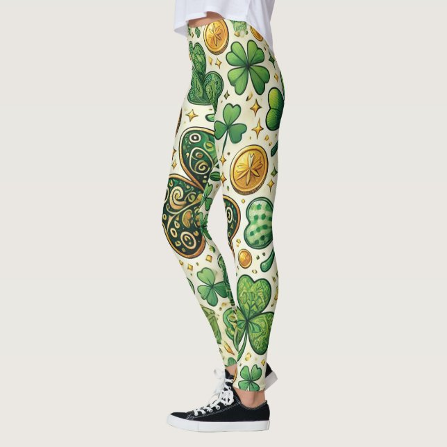 S:t Patrick's Day Shamrock & Guld Women's Leggings (Vänster)