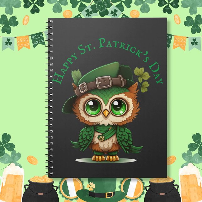 S:t Patricks Grönt Uggla Anteckningsbok (St. Patrick's Day Green Owl Notebook)