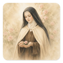 S:t Thérèse av Lisieux akvarell ros katolsk