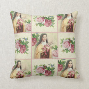 S:t Therese den lilla blomman med rosa rosor Kudde