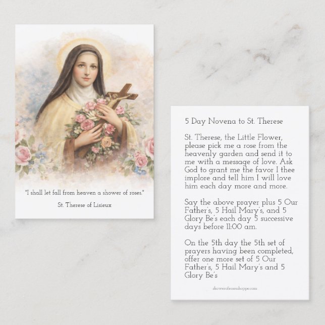 S:t Therese Jesus Korsfästelse Novena Heliga Korte Visitkort (Fram/baksida)