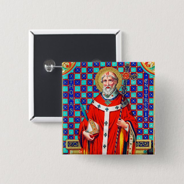 S:t Thomas Becket i röd kasel (K 34) Knapp (Framsida & baksida)