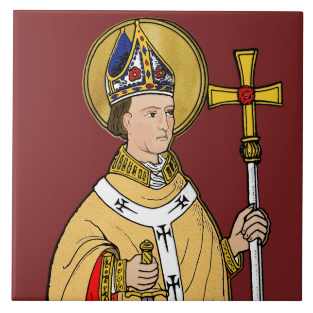 S:t Thomas Becket med svärd (M 033; Koloriserad) Kakelplatta (Framsidan)
