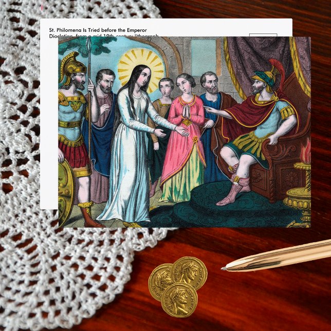 S:ta Filomena ställs inför kejsar Diocletianus Vykort (Skapare uppladdad)
