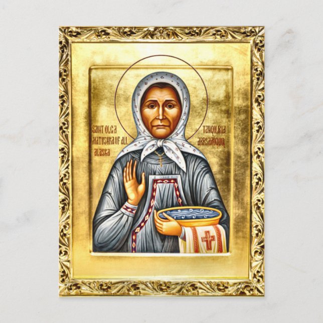 S:ta Olga av Alaska Ortodox Kristna Ikon Vykort (Framsida)