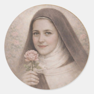 S:ta Therese av Lisieux hållande rosa ros Runt Klistermärke